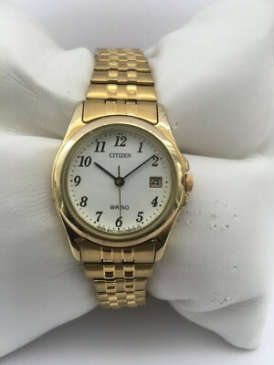 Citizen Womens Quartz Date Vintage Arabic Dial Gold Plated Watch