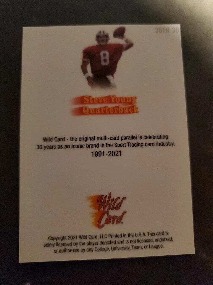 2021 Wild Card Steve Young VIP 30th-30 METALIZED EMBOSSED NSCC EXCLUSIVE 30/75 - Image 4 of 4