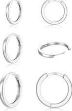 3 Pairs 925 Sterling Silver Hoop Earrings 14K White Gold Plated Small Silver Hoo