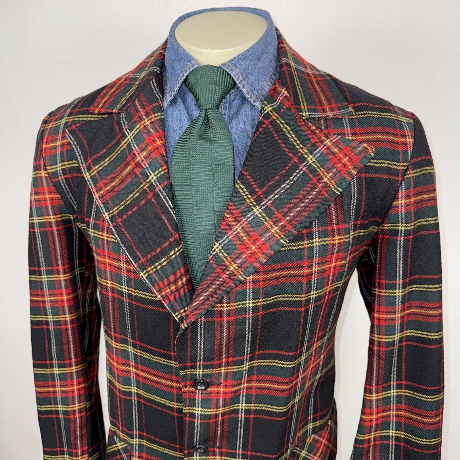 Vtg 60s 70s Leisure Suit Blazer Jacket Tartan Plaid Sport Coat Disco