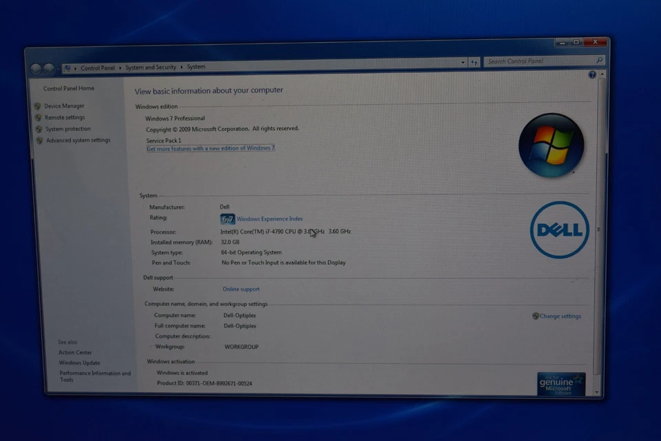 Dell Optiplex 9020 Quad Core i7-4790 3.6GHz 32GB RAM 256GB SSD Windows 7 Pro x64 - Image 2 of 4