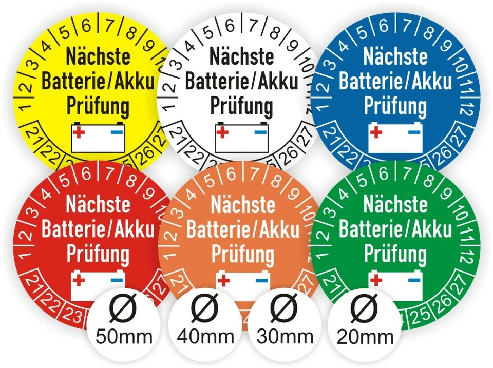 LABELMASTER_DE Prüfplakette Nächste Batterie Akku Prüfung Wartung UV-RESISTENT-KRATZ-WASSERFEST
