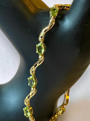 Beautiful Vintage 10k Yellow Gold Oval Peridot 7.25” Fancy Link Bracelet! - Picture 12 of 24