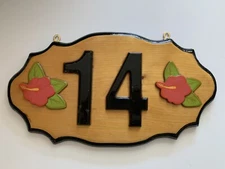 Personlized House Number 14 Wooden Address Sign Outdoor Plaque With Flowers