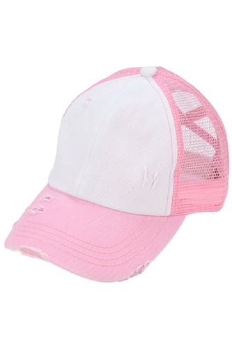 C.C Women Three Tone Criss Crossed Mesh Trucker Distressed Pony Baseball Cap - 第 13/13 張圖片