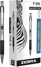 Zebra Pen F-301 Retractable Ballpoint Pen Fine Point, 0.7Mm Black Ink Pack of 12