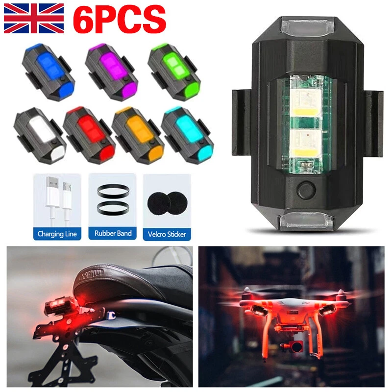 6X LED Motorcycle Lights Flashing Strobe Indicators Car Aircraft Rechargeable G
