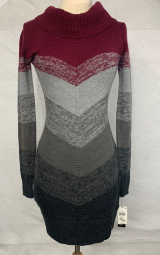 BCX Women's Small Multicolor Colorblock Turtle Neck Long Sleeve Sweater Dress