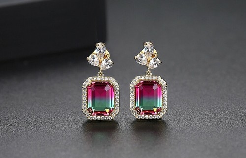 Damen Ohrringe Ohrhänger 18 K Rhodiniert Big Zirkonia Ohrschmuck Modeschmuck - Picture 4 of 6
