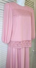 Vtg Good Times Pink Lace Pleated Overlay Dress Tea, MOB, Secretary Sz: 11/12 EUC