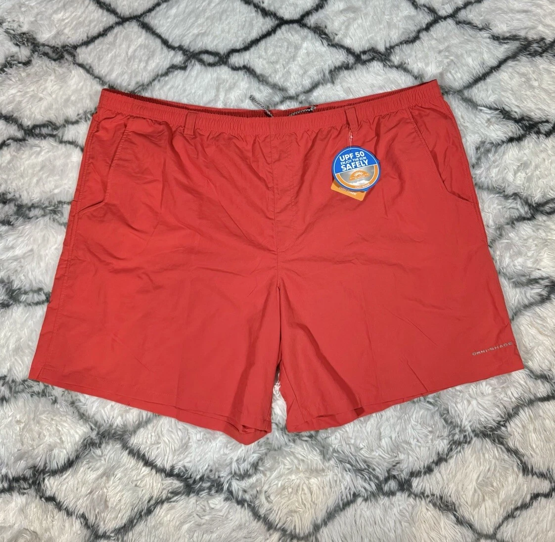 COLUMBIA Omni-Shade PFG Backcast III Water Shorts Sunset Red Men’s Sz 6X *NEW*