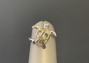 Authentic Beautiful Gold Plated Sterling Silver Sea Turtle Ring Size 4