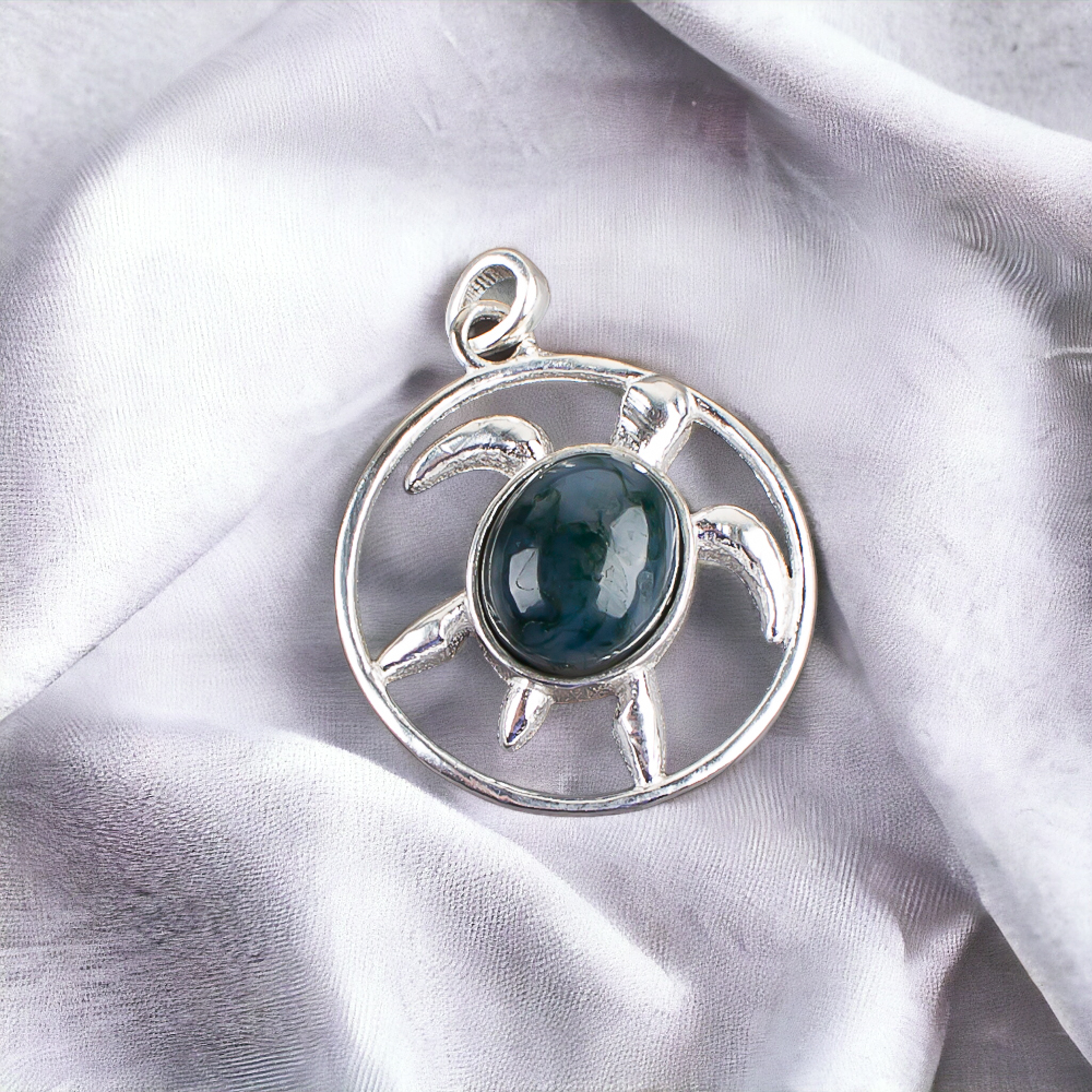 Gift For Women Pendant Charm 925 Sterling Silver Natural Moss Agate Gemstone