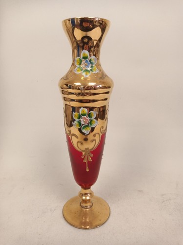 Antique Bohemian Red Glass Gold & Enamel Decorated Vase 27CM - Picture 3 of 16
