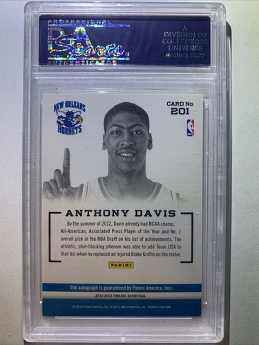 2012-13 Panini Threads Basketball Anthony Davis Rookie Auto PSA 9 #201 - Picture 2 of 2