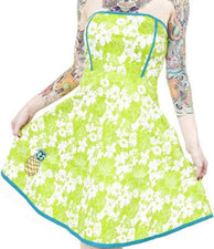 130006 Green & White Floral Print Strapless Pineapple Dress Sourpuss M MEDIUM