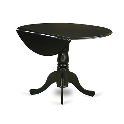42'' round Dublin dinette kitchen table with drop leaf in black finish, no chair