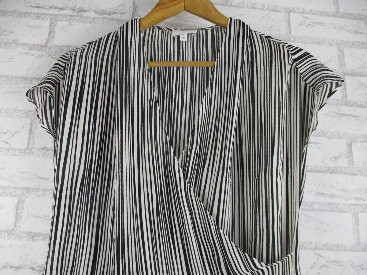Witchery womens maxi dress black white stripe v neck 6 sleeveless