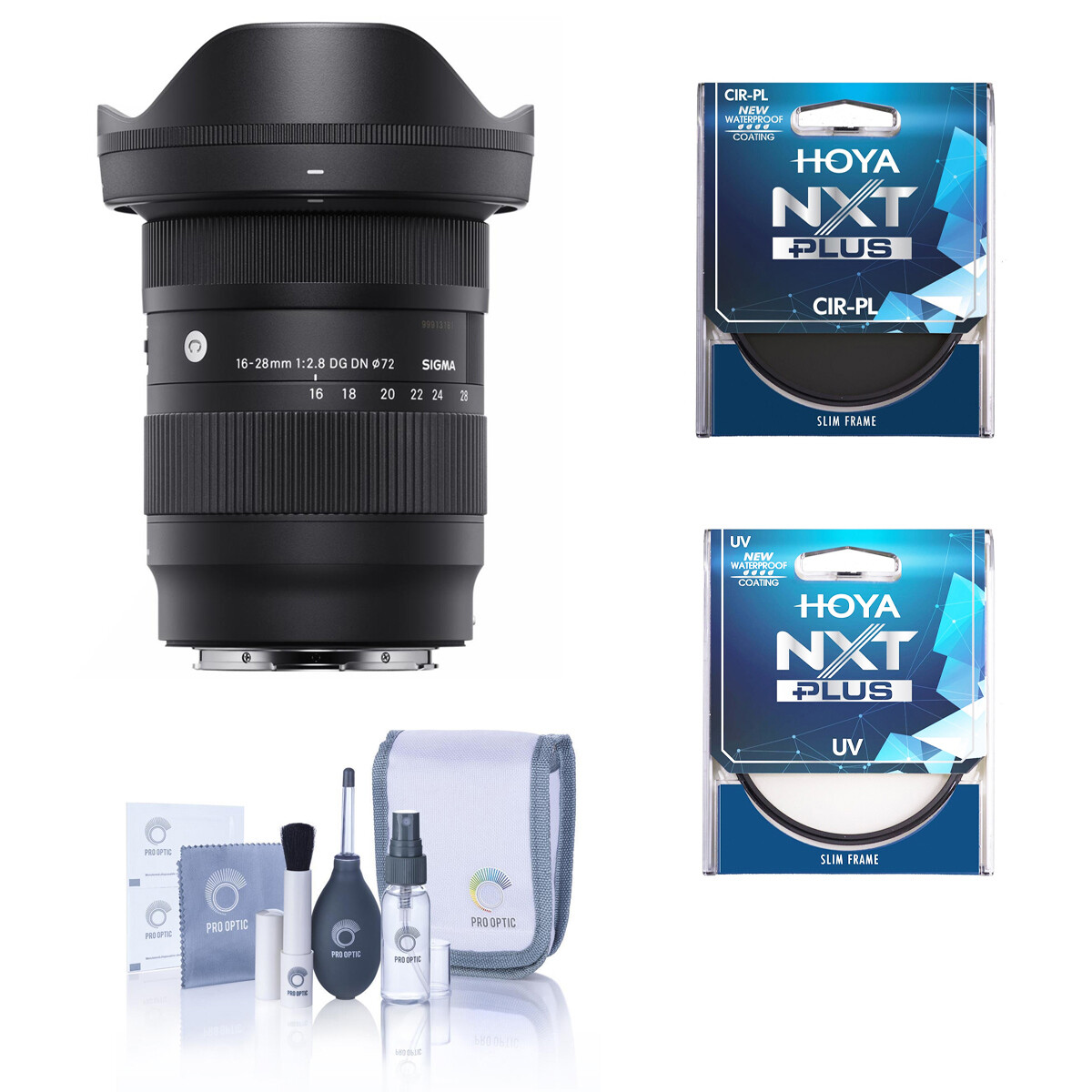 Современный объектив Sigma 16-28mm f/2.8 DG DN с L-образным креплением и комплектом фильтров UV + CPL диаметром 72 мм