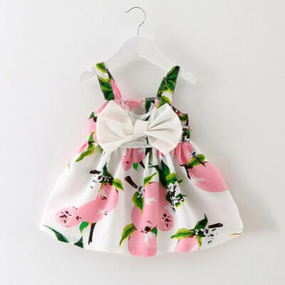 Toddler Baby Kids Girls Floral Printed Bow Sleeveless Princess Dress Hat Outfits