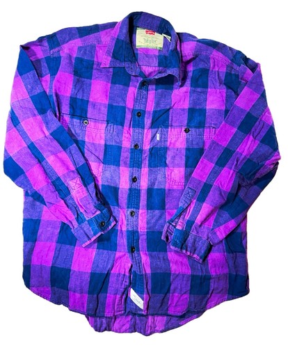 Vintage White tag Levi's Men's L Flannel Cotton Button-Up Shirt Plaid Purple