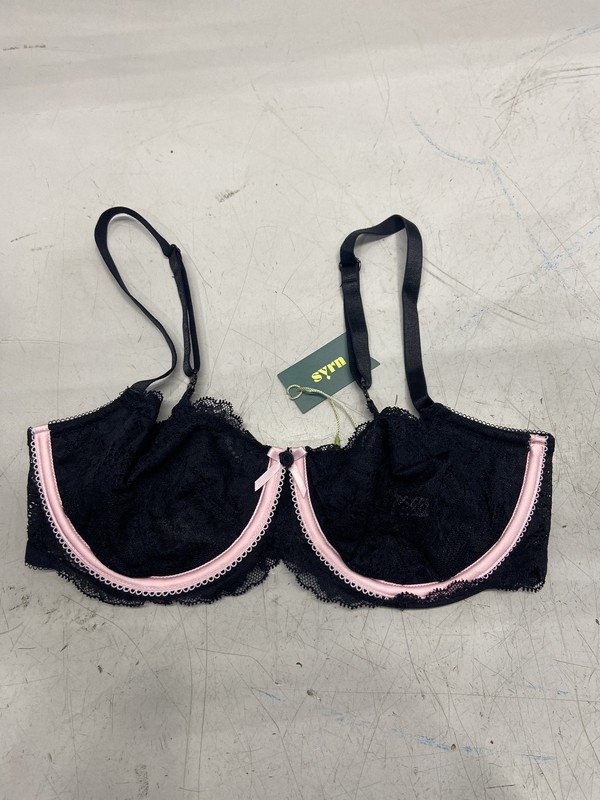 Syrn Womens Underwire Balconette Bra 34DD Black Stretch Lace Adjustable Straps
