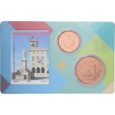 [#1509306] San Marino, 2 Cts. + 5 Cts., Stamp and coin card, 2018, Copper Plated