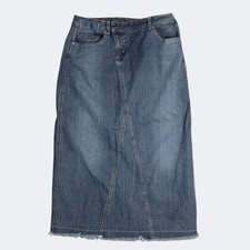 Baccini Denim Midi Skirt Women Size 10 Blue Medium Wash Raw Hem Y2K 90s Style