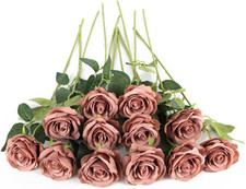 Artificial Flowers Dusty Pink Roses Fake Silk Flower Long Stem Artificial Roses
