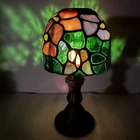 Vintage Floral Tiffany style Stained Glass Lamp bronze brushed bottom