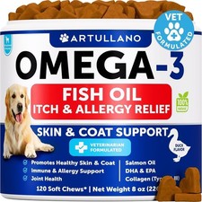 Omega 3 Fish Oil for Dogs Itch Relief  Skin and Coat Supplement with Salmon Oil