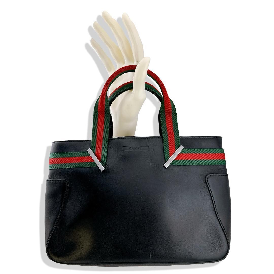 Gucci Mini Leather Handbag Black Sherry Line Authentic Women's Tote Bag thumbnail 13