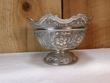 Vintage Repousse Silver Plated Ornate Floral Scroll Candy Dish Compote Bowl