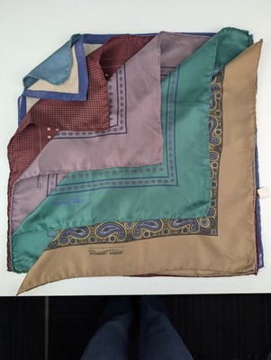 6 Vtg Robert Talbott Pocket Squares Italy Silk Cotton POLO HORSE PAISLEY BANDANA