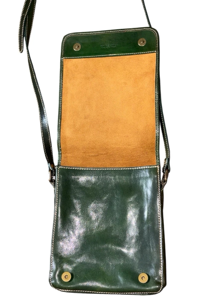 Bolso Bandolera Vintage Italiano Cuero Cartera Verde Hecho en Florencia Italia Foto 4 de 4