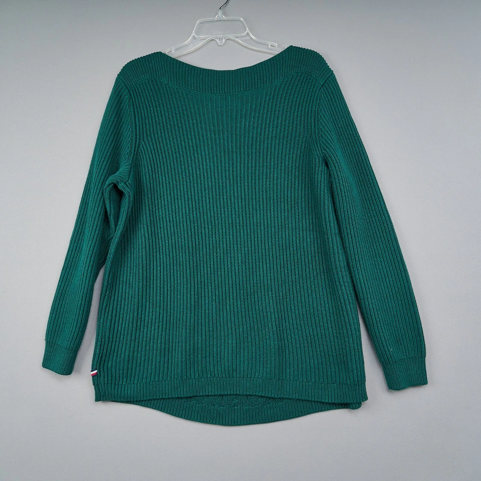 Suéter Tommy Hilfiger Mujer XL Verde Mezcla de Algodón Tejido con Cable Pullover Acanalado Foto 3 de 4