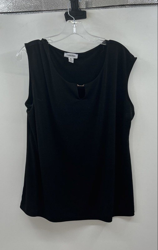 Calvin Klein Womens Black Sleeveless Cutout Pullover Blouse Top Size XL