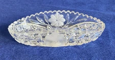 Vintage Cut Glass Oval Scalloped Relish/Candy Dish Sawtooth Edge 7.5"x3.75"
