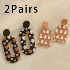 2 Pairs Halloween Earrings Set Ghost Pumpkin Drop Earrings Spooky Party Jewelry