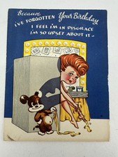 Vintage Greeting Card Belated Birthday Novo Laugh 1940s 1950s Humor Unused NOS