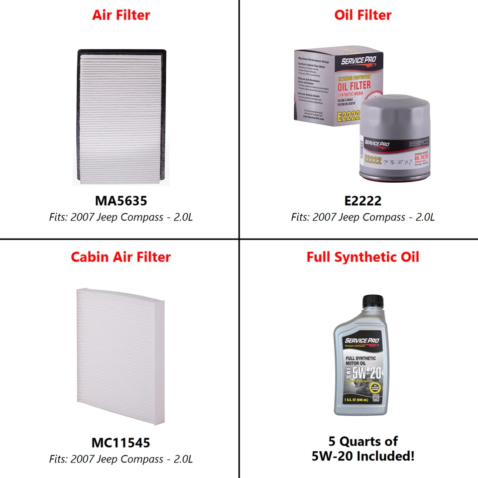 2007 Jeep Compass 2.0L Complete Cabin, Air & Oil Filter Kit (5W-20) - Image 2 of 4