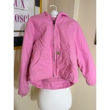 Carhartt Girls Pink Hooded Sherpa Lined Canvas Jacket Coat Small 7-8