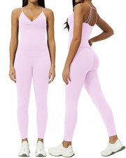 2 Piece Workout Sets for Women Ribbed Padded Crop Tank Matching Tummy Control...