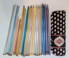 Knitting Needle lot of 16 Sets. Sizees 2-17 With Vera Bradley Holding Bag VGC
