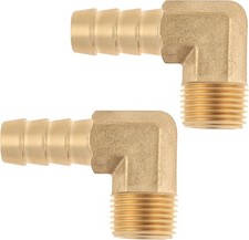 2PCS Brass Hose Barbed Fitting 90 Degree Elbow 3/8inch Barb x 1/4inch NPT Male