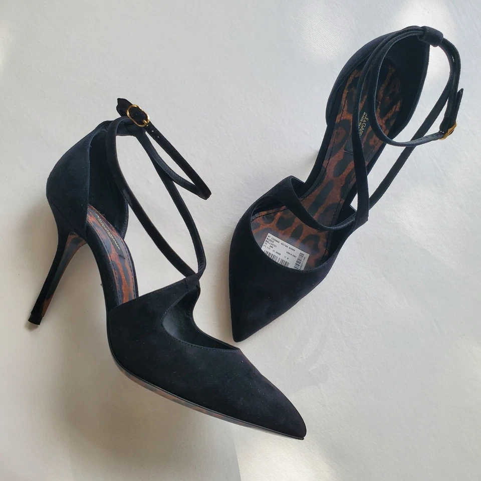 DOLCE & GABBANA BELLUCCI Tacones de aguja con tiras Negros con estampado de leopardo 8,5 Foto 2 de 4