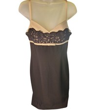 Ideology Strap Dress Blk/Cream Lace Slit Hem Sz 4