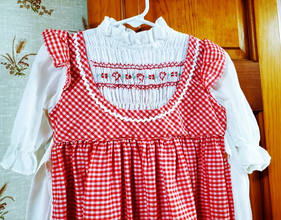 Polly Flinders со сборками платье винтажный девочек размер T3 красный/белый в клетку Pinafore - Изображение 2 из 4