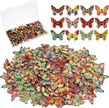 100 PCS Butterfly Wooden Buttons 1 Inch Decorative Butterfly Buttons 2 Hole Wood