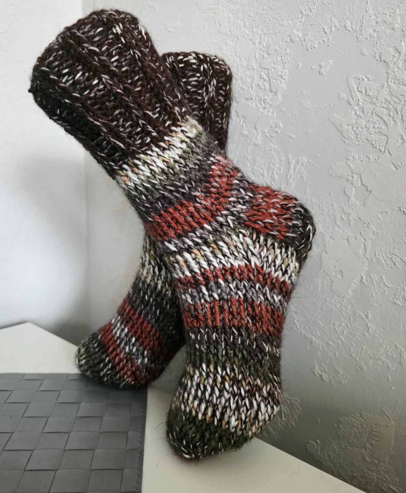 Hand knitted Warm Chunky Alpaca Wool Mohair 4-5UK size winter bed socks slippers